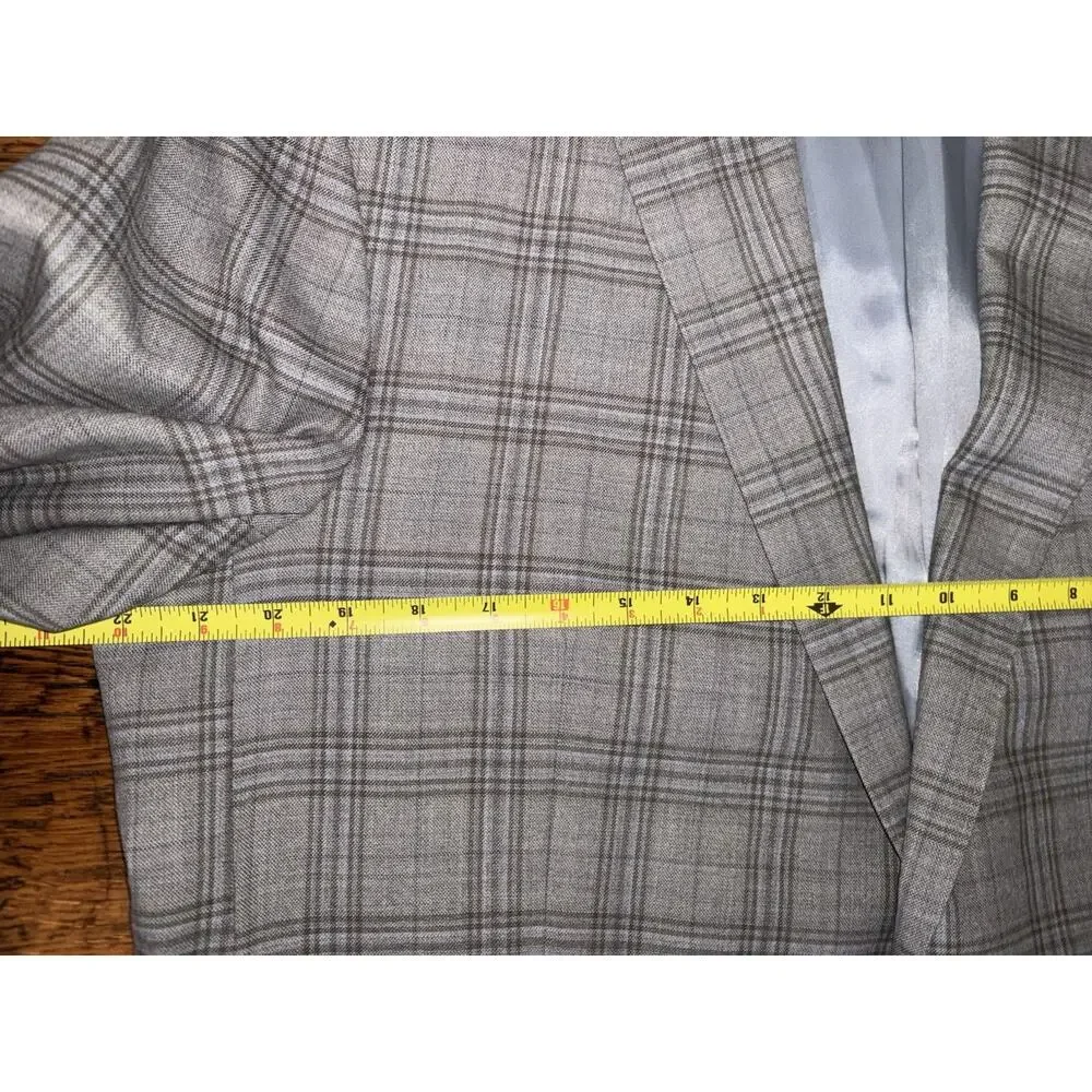 Hart Schaffner Marx Suit Mens 46L Grey Blue Glen Plaid Dillards USA Made NY Fit